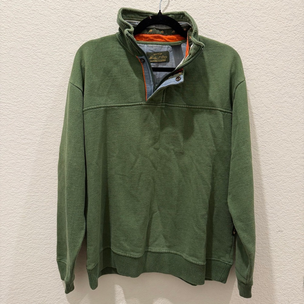 Orvis Signature Collection Mens Green Quarter Zip Pullover Sweatshirt Medium